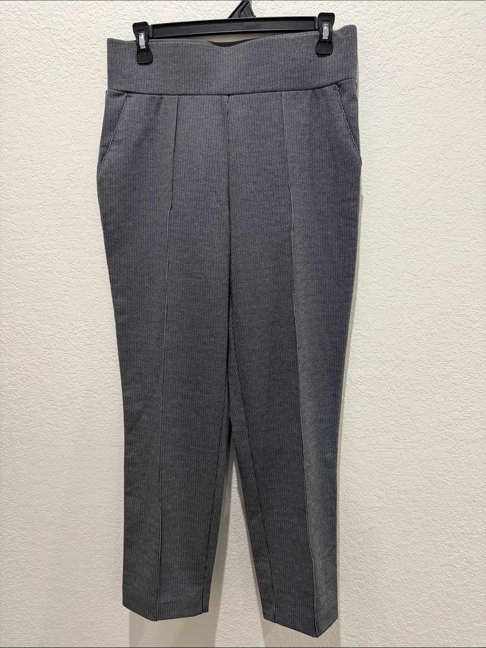 Worthington Pants Womens Medium Gray Striped Straight Pockets Stretch size M